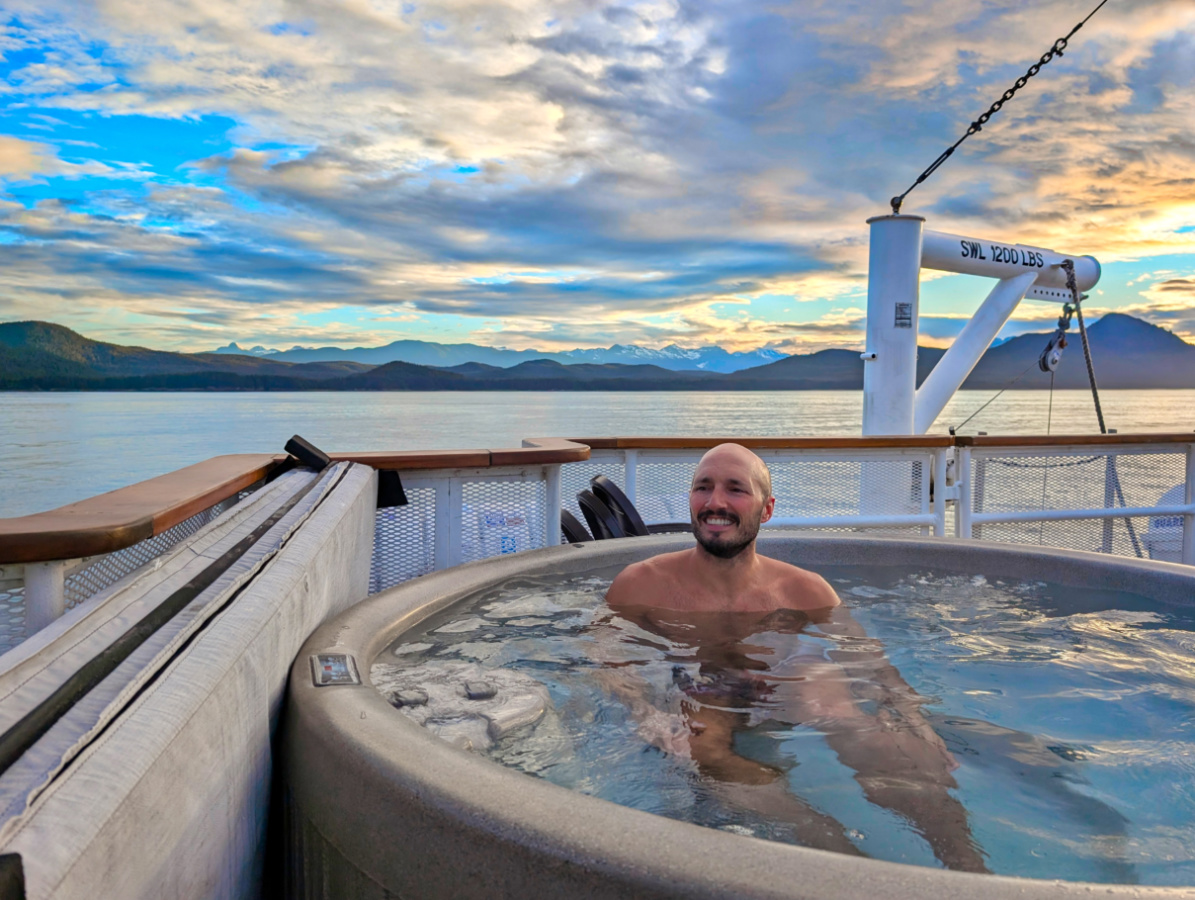 Taylor Family in hot tub on UnCruise Wilderness Legacy Inside Passage Alaska 2