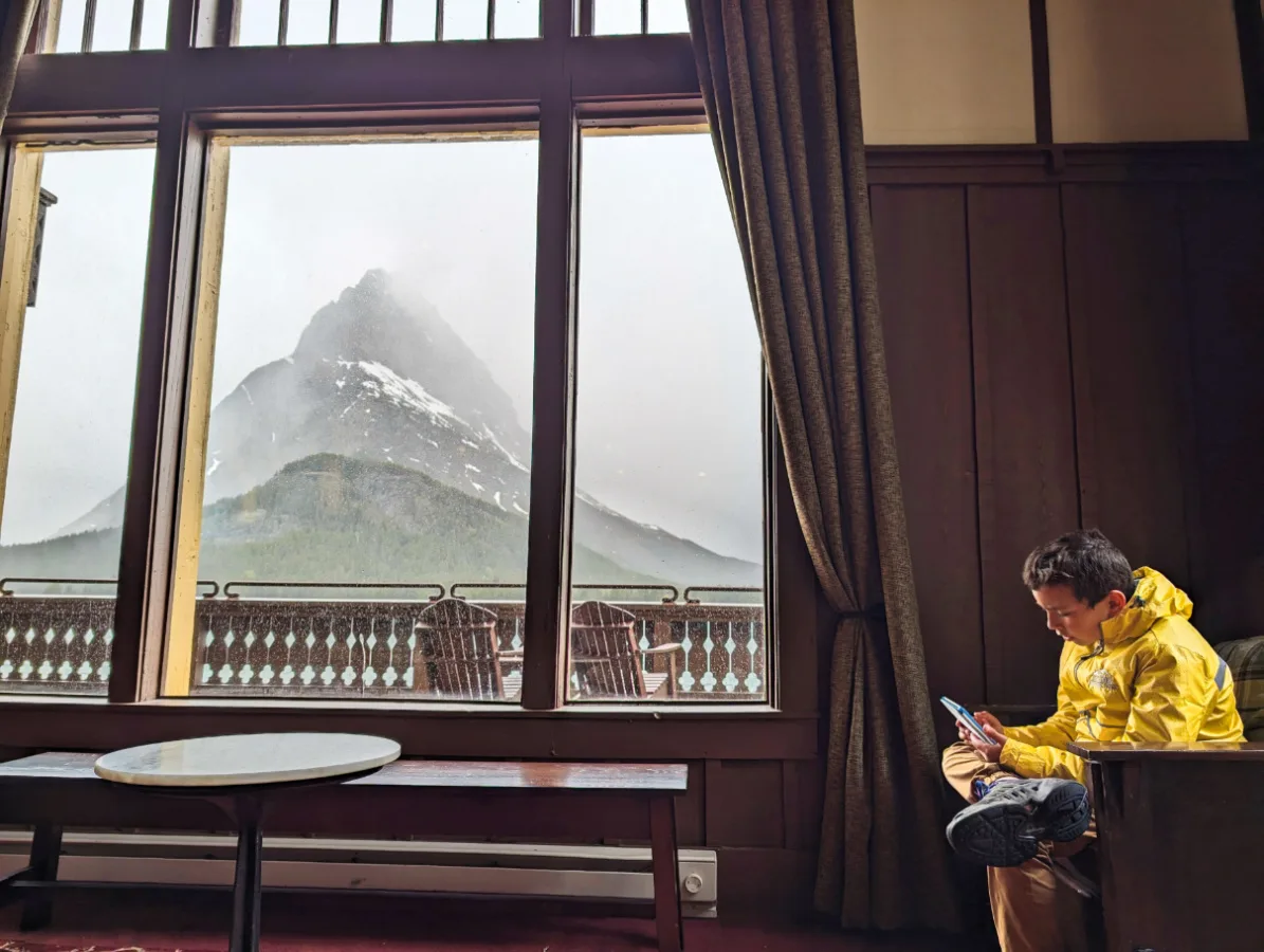 Taylor Family in lobby at Many Glacier Hotel Glacier National Park Montana 1