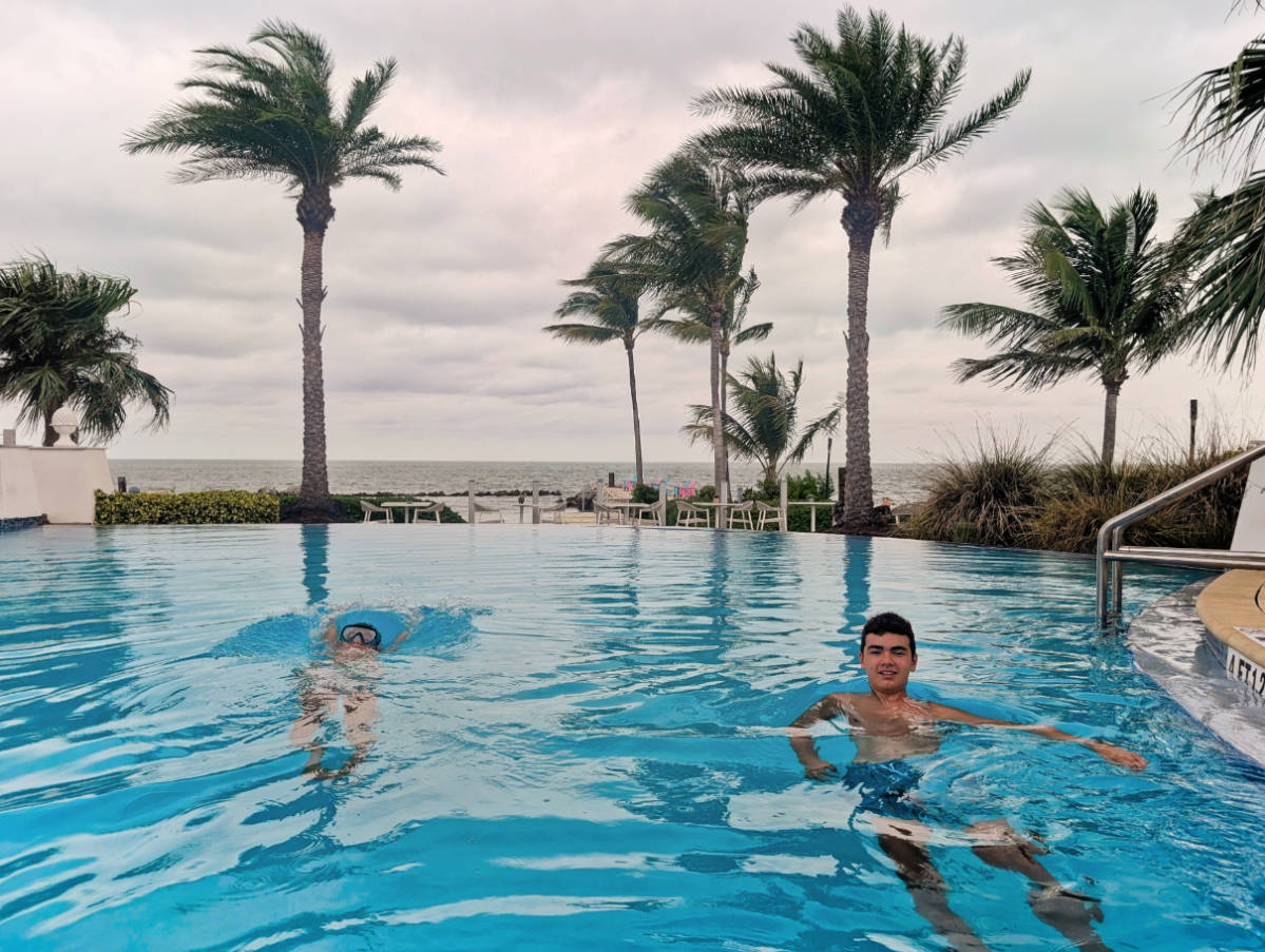 Taylor Family in swimming pool at Courtyard Marriott Faro Blanco Resort Marathon Florida Keys 1