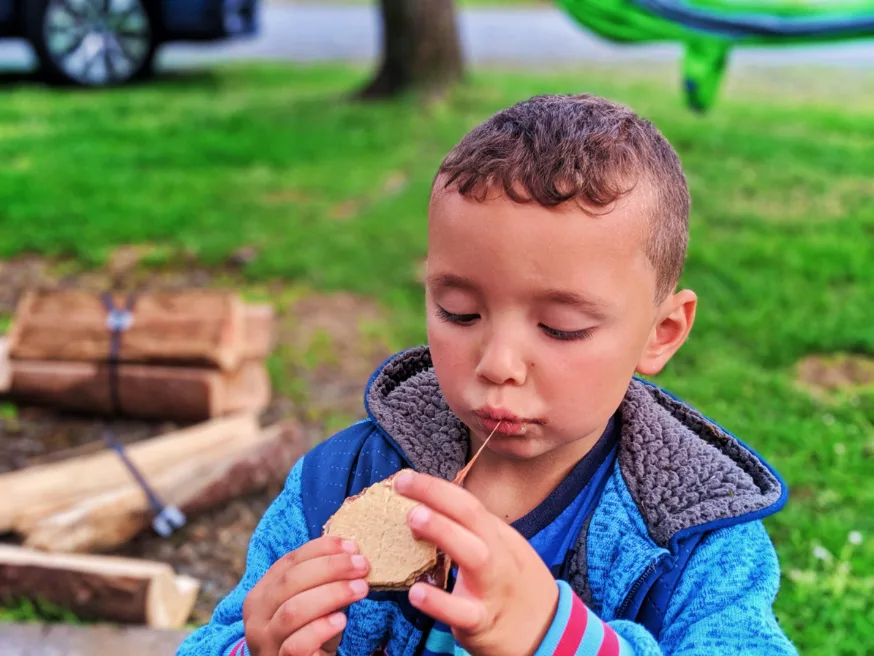 Taylor Family making smores at Astoria KOA Campground Warrenton Oregon 2