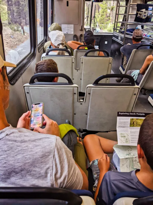 Taylor Family on Shuttle at Devils Postpile National Monument Mammoth Lakes California 2