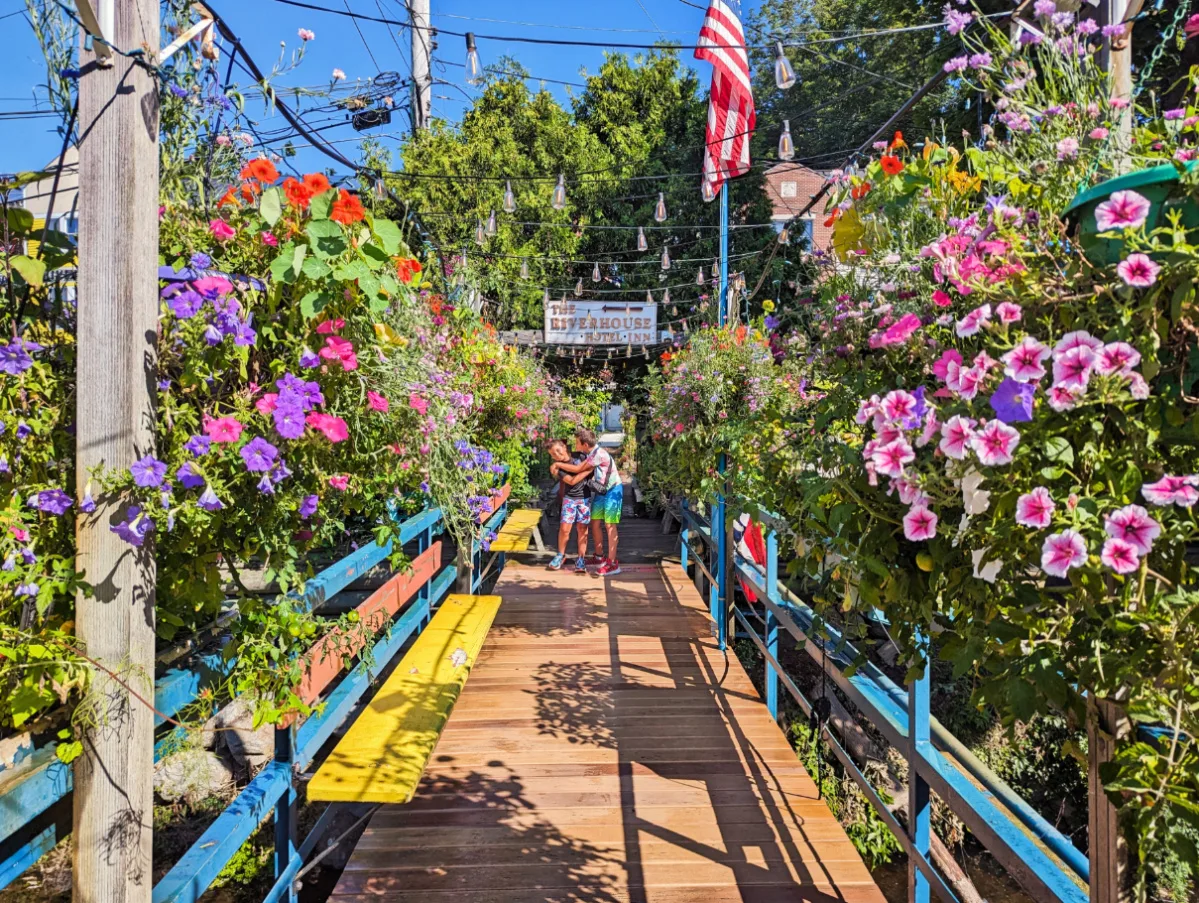 Taylor Family on Tannery Lane Footbridge in Camden Midcoast Maine 1