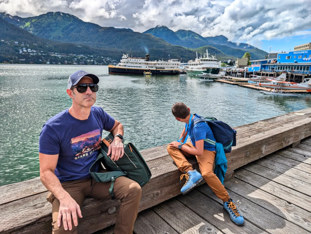 Taylor Family on Waterfront with UnCruise Ships in Juneau Alaska 1