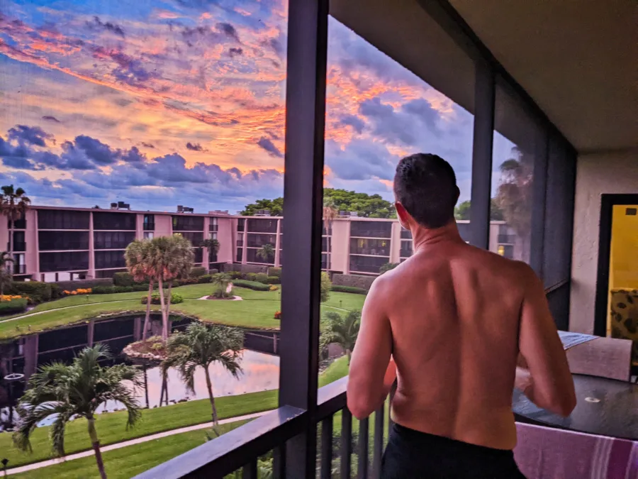 Taylor Family on balcony at sunset at Sundial Beach Resort Sanibel Island Fort Myers Florida 1