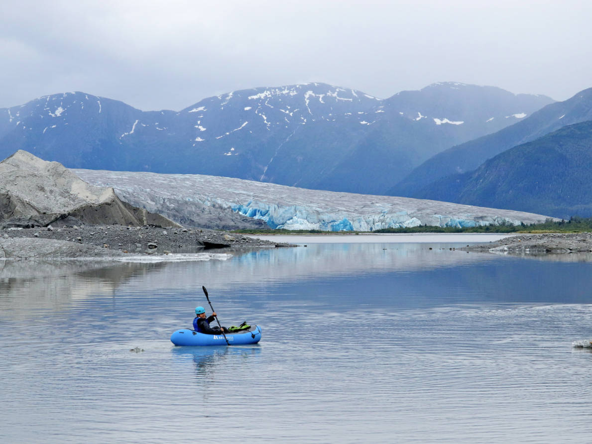 Taylor Family pack raft kayaking on Norris Glacial Lake Juneau Alaska 6