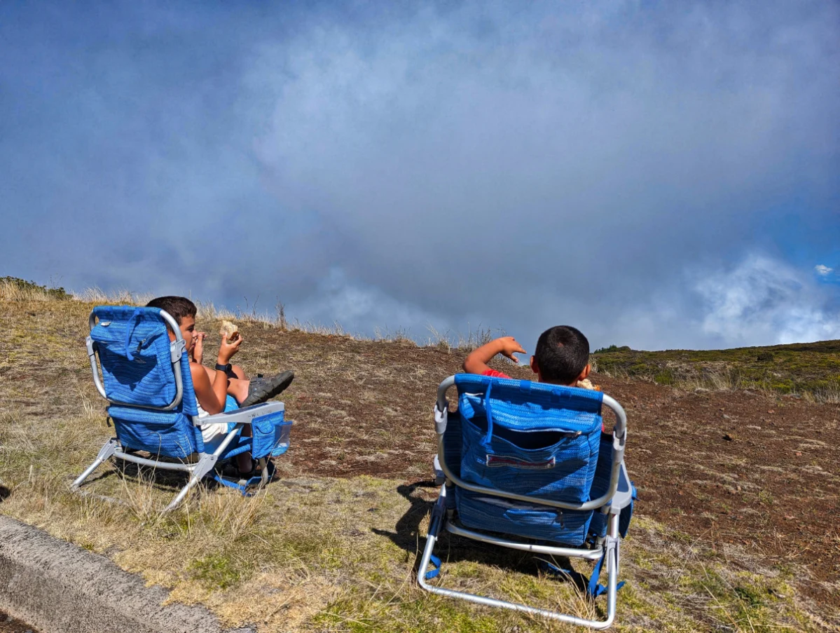 Taylor Family picnicking at Halemauu Trail at Summit District Haleakala National Park Maui Hawaii 1