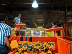 Taylor Family playing gladiator trampoline park at Big Air Buena Park California 3