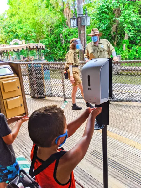 Taylor Family using hand sanitizer on Jungle Cruise Magic Kingdom Disney World 2020 1