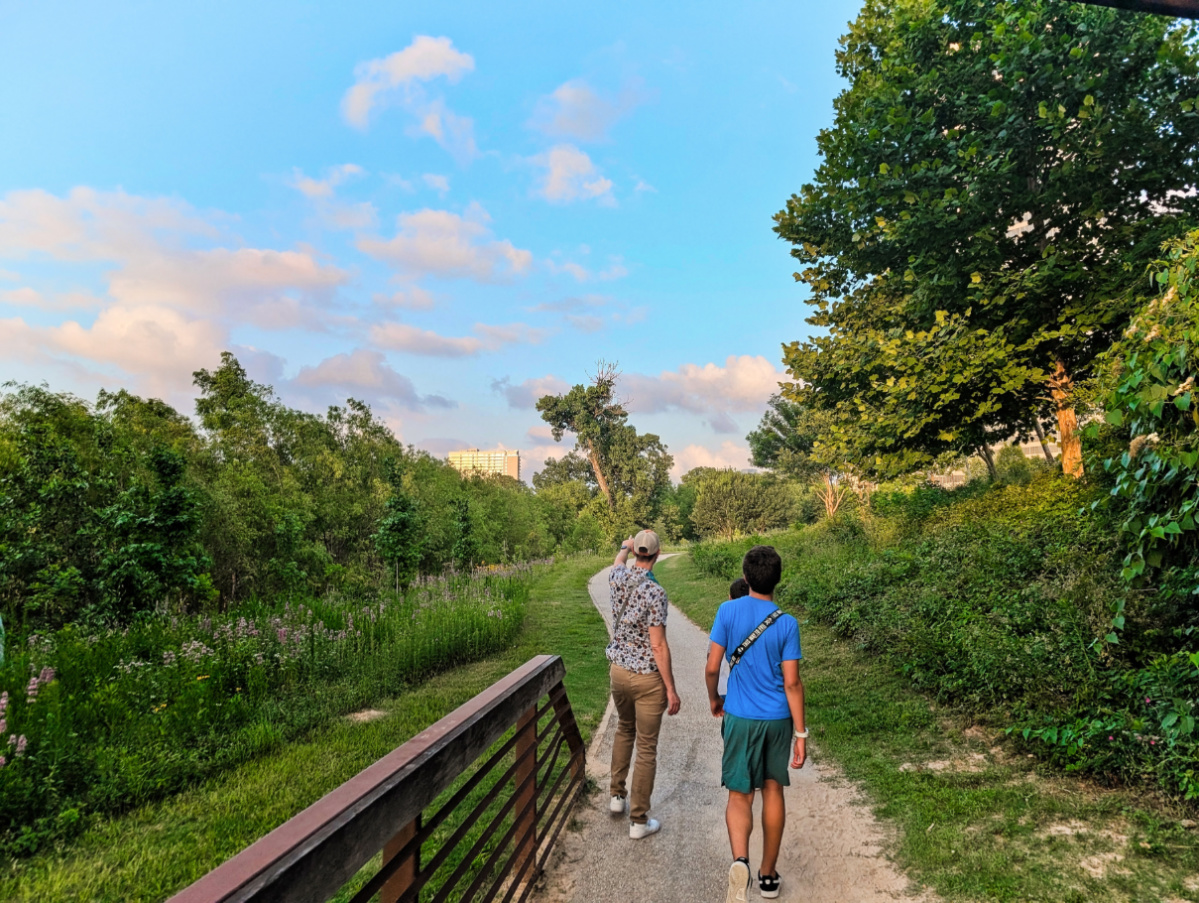 Taylor Family walking in Buffalo Bayou Park Houston Texas 1