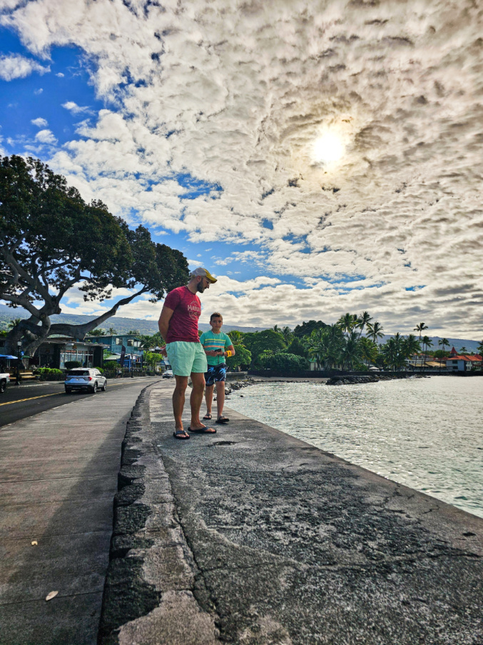 Taylor Family walking the Sea Wall in Kailua Kona Big Island Hawaii 1
