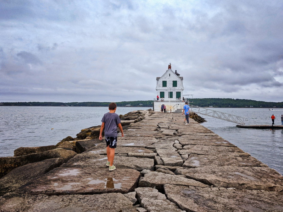 Taylor Family walking to the Rockland Breakwater Lighthouse Rockland Maine 4