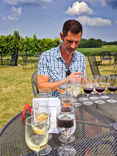 Taylor Family wine tasting outside at Staller Estate Winery Delavan Lake Geneva Wisconsin 1