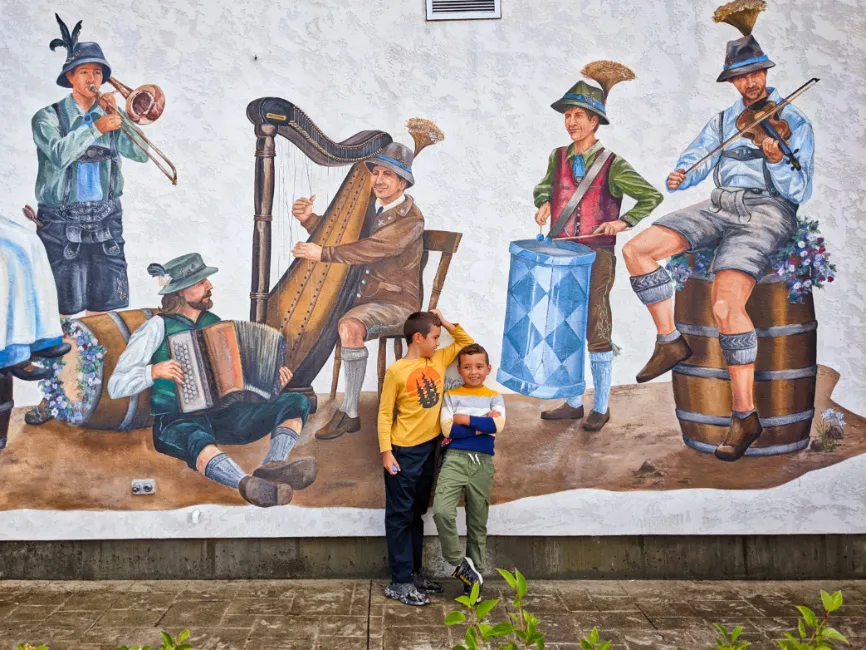 Taylor Family with Bavarian Mural in Downtown Leavenworth Washington 4