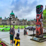 Taylor Family with Bear Totem and Parliament on Inner Harbour Victoria BC 1