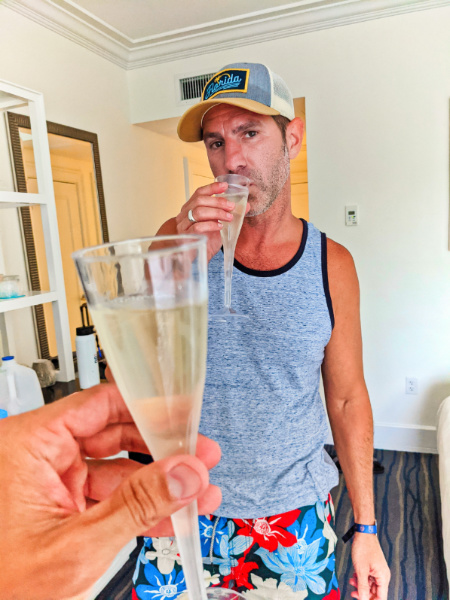 Taylor Family with Champagne in Room at Marker Resort Hotel Key West Florida Keys 1