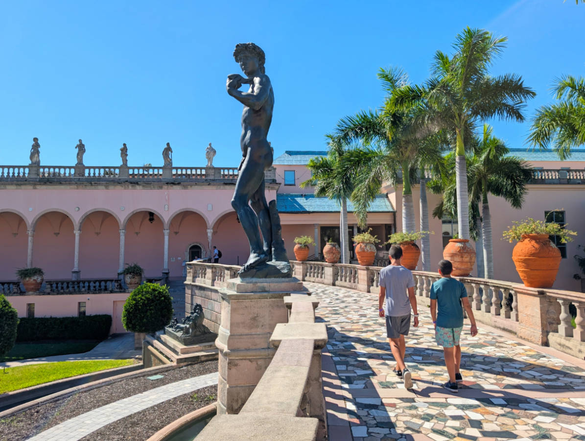 Taylor Family with David Statue in Sculpture Garden at John and Mable Ringling Museum of Art Sarasota Florida 1