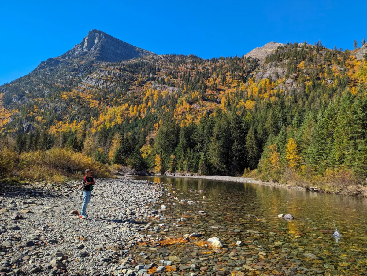 Taylor Family with Fall Colors on McDonald Creek in Glacier National Park Montana 3