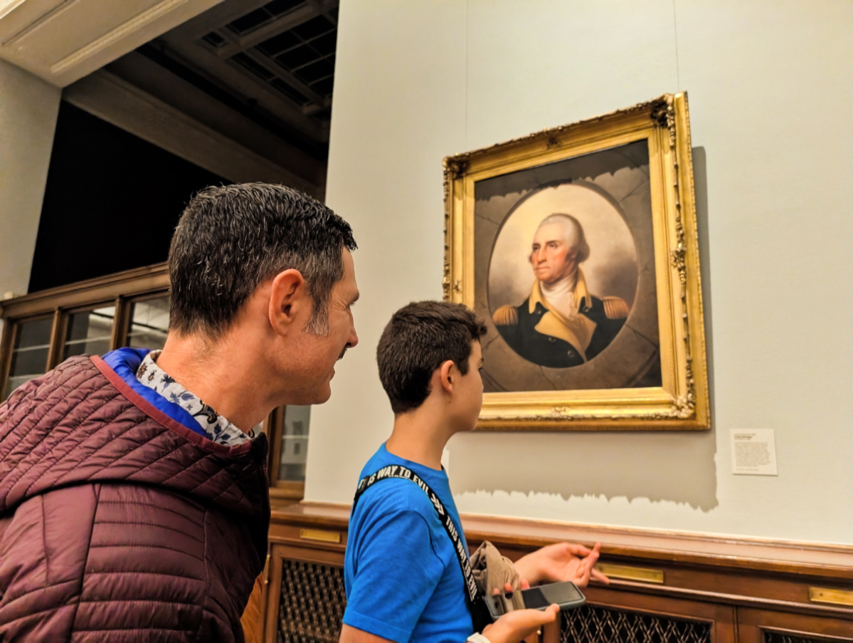 Taylor Family with George Washington Portrait by Rembrandt Pearle in New York Public Library 5th Ave New York City 1