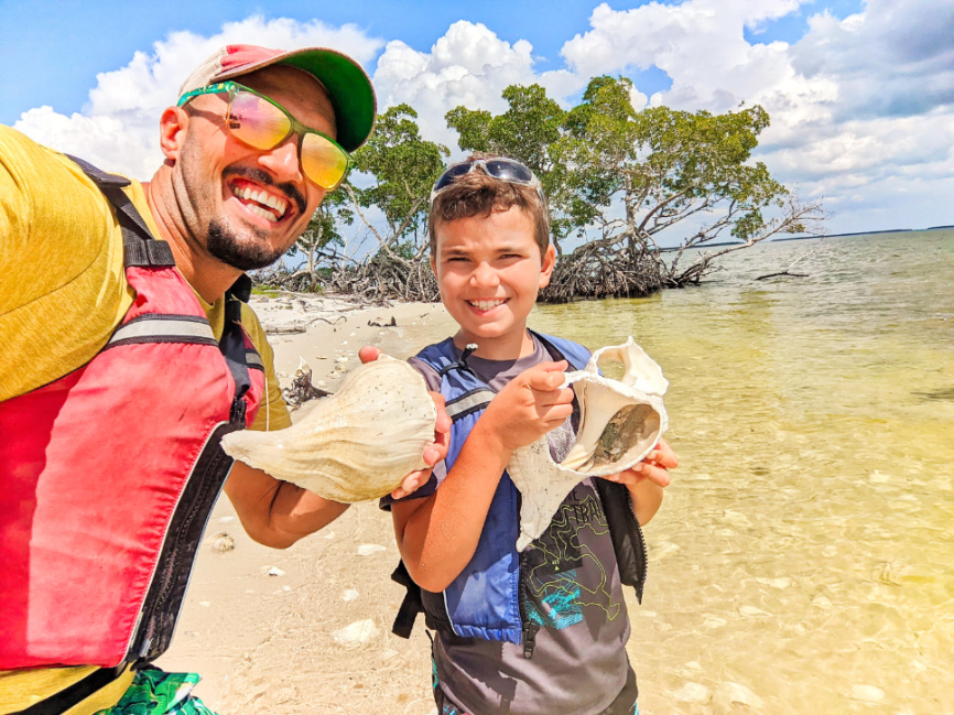 Taylor Family with Giant Conch in 10 Thousand Islands Everglades National Park Florida 8