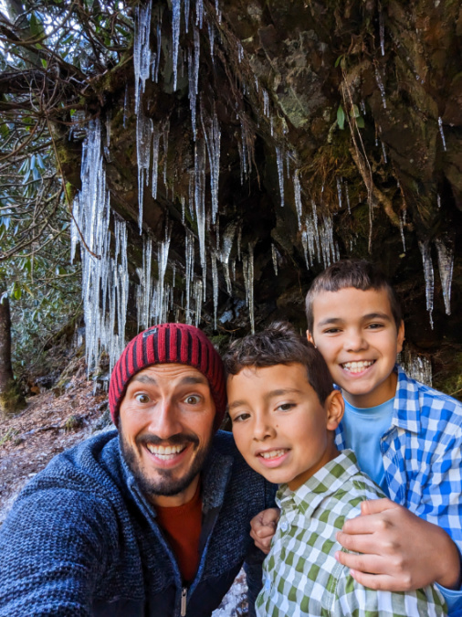 Taylor Family with Icicles at Deep Creek in Great Smoky Mountains National Park North Carolina 2