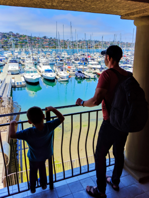Taylor Family with Marina View from room at Best Western Island Palms Hotel San Diego California 1