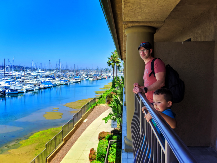 Taylor Family with Marina View from room at Best Western Island Palms Hotel San Diego California 2