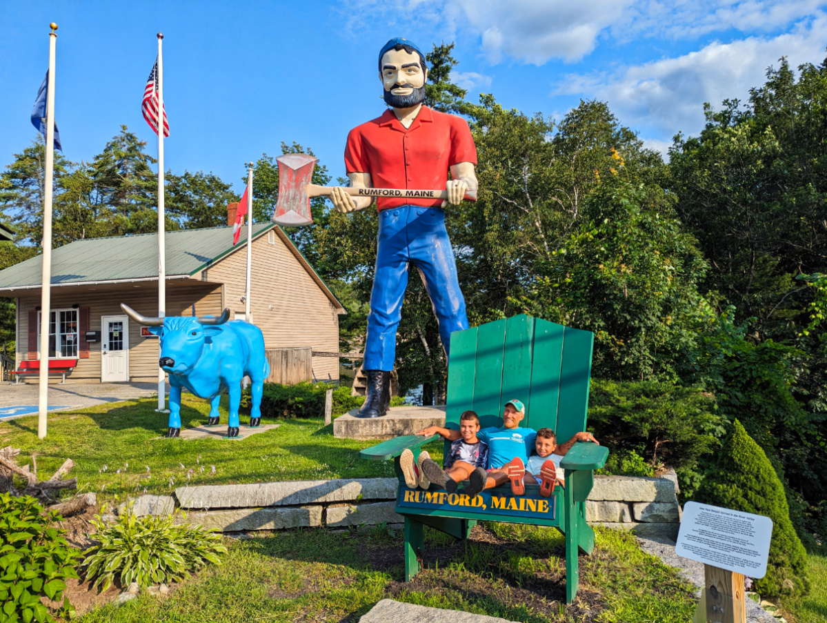 Taylor Family with Paul Bunyan in Rumford Highland Maine 1