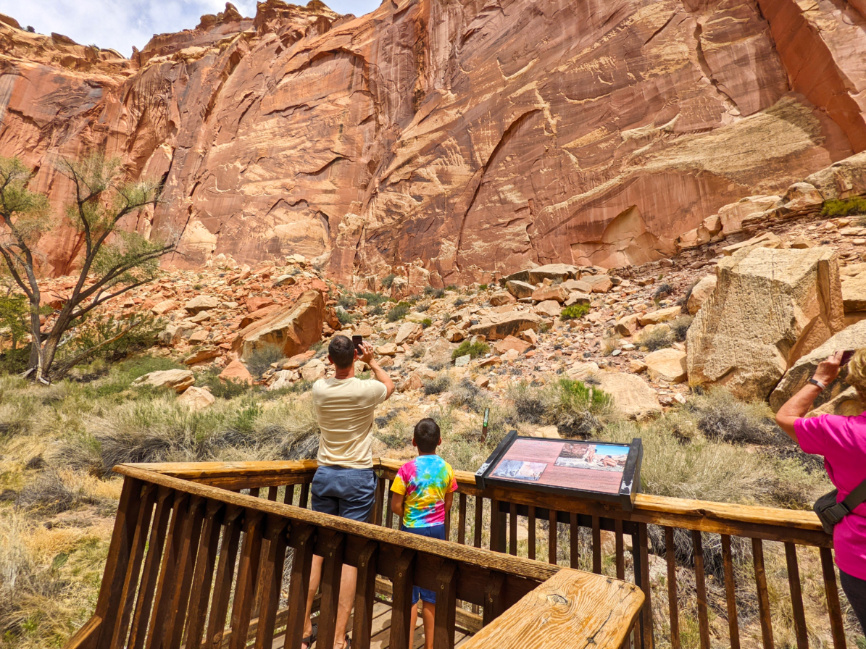 Taylor Family with Petroglyphs in Horseshoe Canyon Capitol Reef National Park Utah 1