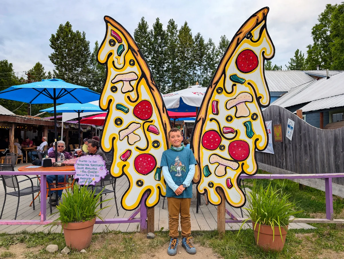 Taylor Family with Pizza Wings at Mile High Pizza Pie in Talkeetna Alaska 1