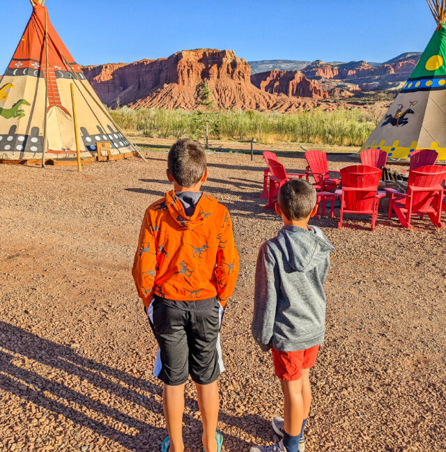 Taylor Family with Rabbit with Teepee at Capitol Reef Resort at Capitol Reef National Park Torrey Utah 1