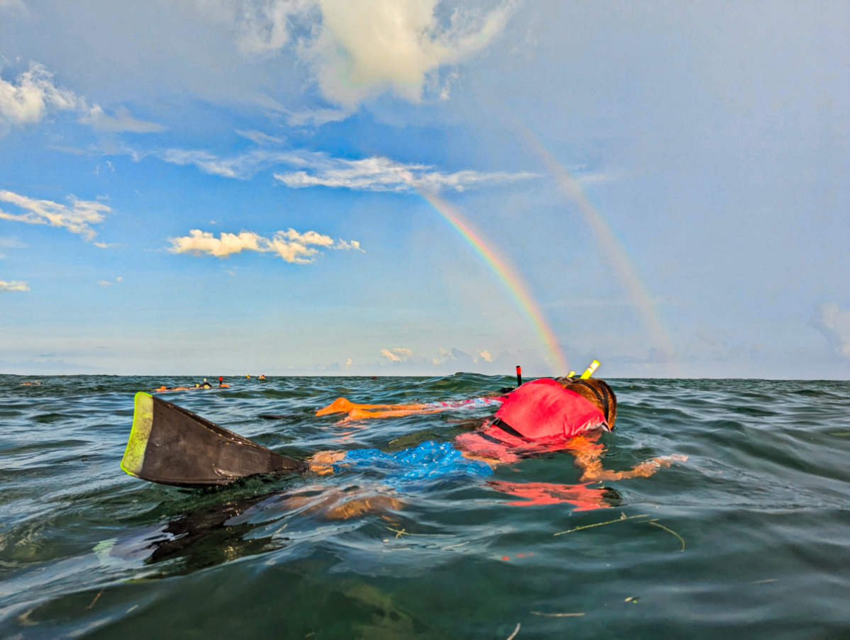 Taylor Family with Rainbow on Sunset Watersports Catamaran Evening Snorkel Tour Key West Florida Keys 1
