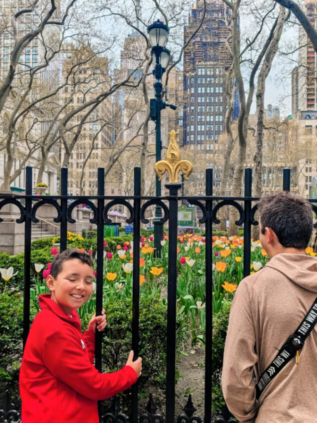 Taylor Family with Tulips at Bryant Park at New York Public Library New York City 1
