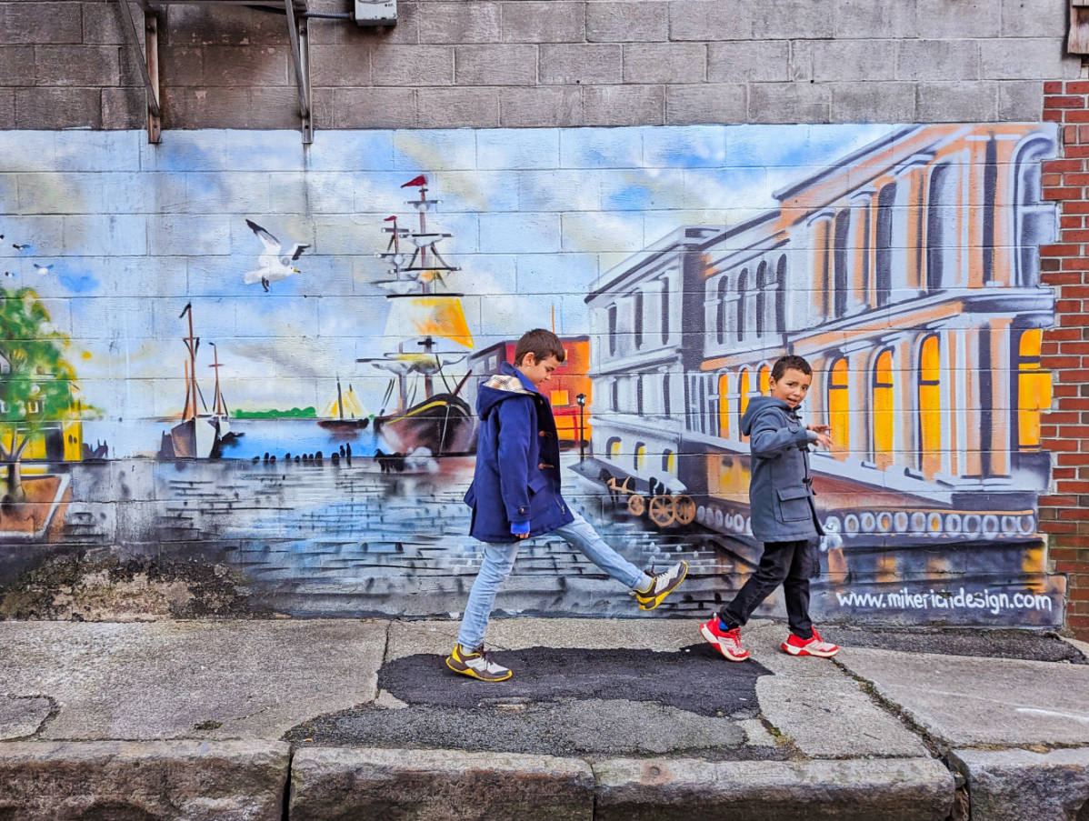 Taylor Family with Waterfront Mural Street Art Downtown Portland Maine 2