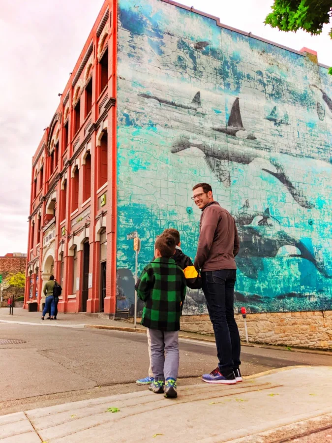 Taylor Family with Wyland Orca Mural Victoria BC 1