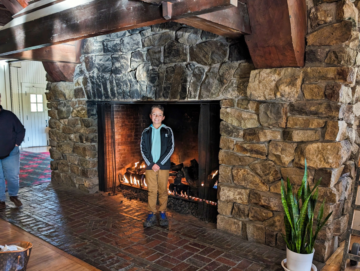 Taylor Family with fireplace at Glacier Park Lodge East Glacier Montana 1