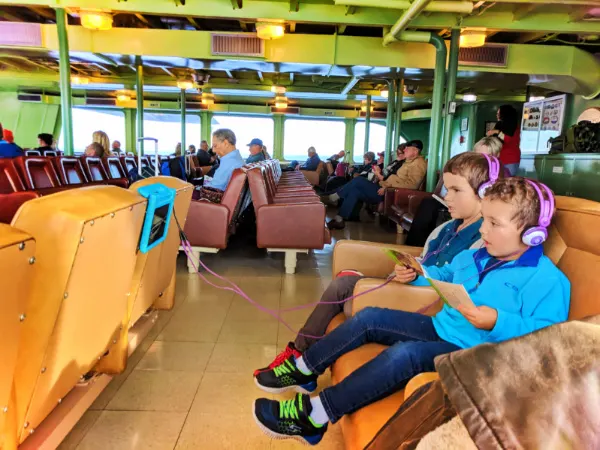 Taylor family in Waiting room on MV Coho Ferry at Port Angeles 2
