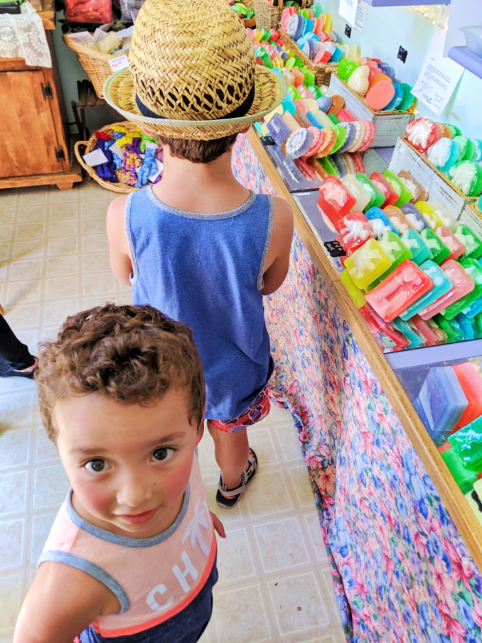 Taylor family in soap shop at Luffa Farm Nipomo Santa Maria Valley California 1