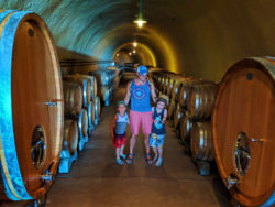 Taylor family in wine cave at Presqu'ile Winery Santa Maria Valley California 2