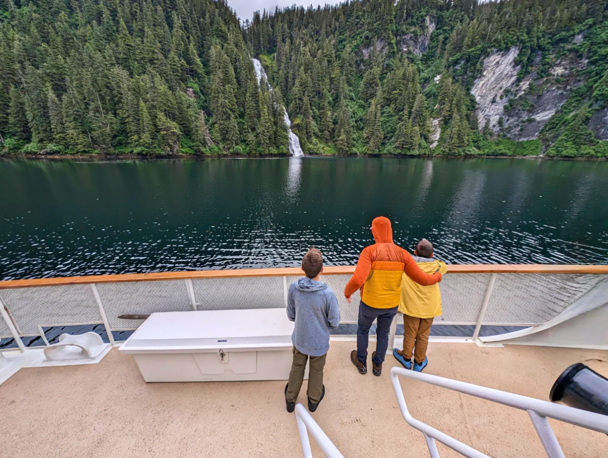 Taylor family on UnCruise Wilderness Legacy at Red Bluff Falls Inside Passage Alaska 1