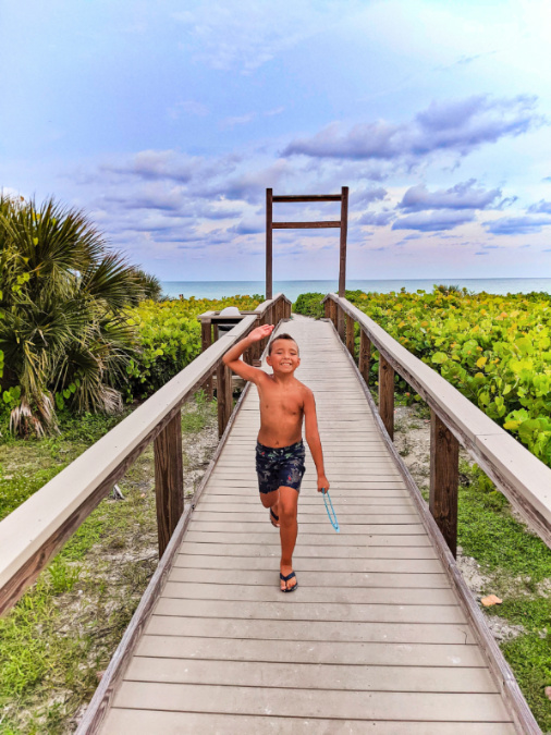 Taylor on Beach Boardwalk at Sundial Beach Resort Sanibel Island Fort Myers Florida 1