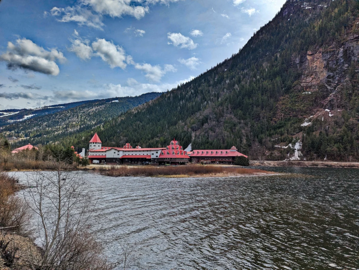 Three Valley Lake Chateau Revelstoke BC from Rocky Mountaineer Train 1