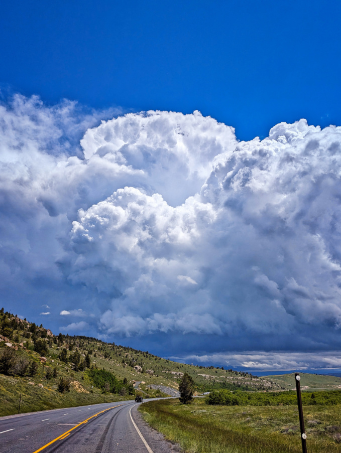 Towering Clouds over Highway into Lander Wyoming 1