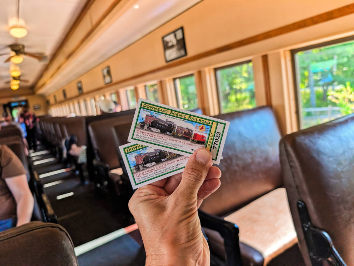 Train Tickets onboard DownEast Scenic Railway at Station in Hancock Maine
