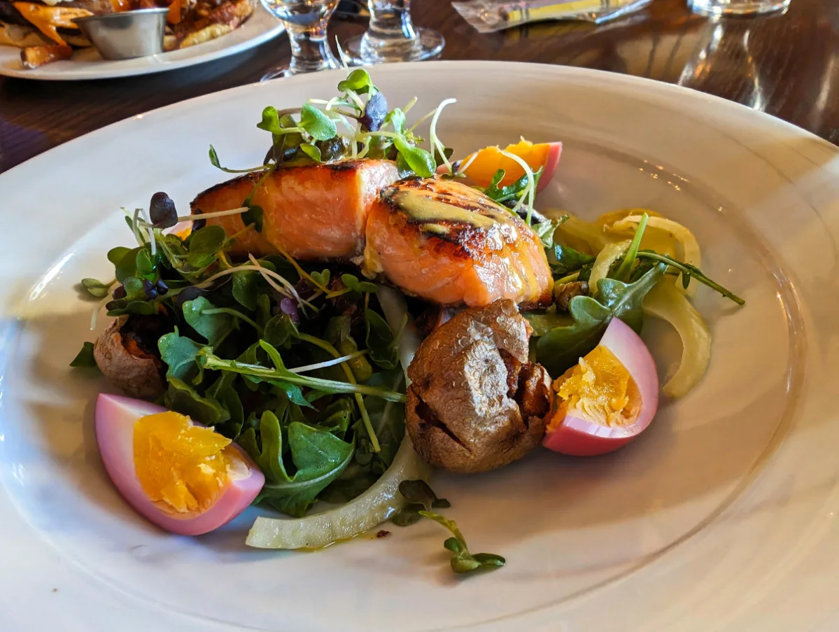 Trout dinner at Royal Stewart dining Room at the Prince of Wales Hotel in Waterton Lakes National Park Alberta Canada 1