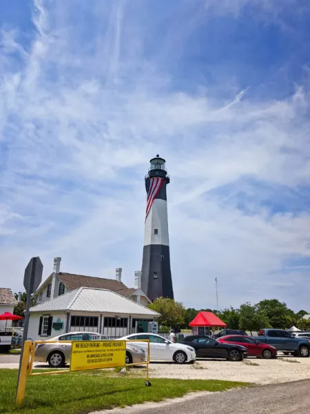 Tybee Island Lighthouse with American Flag Coastal Georgia 2