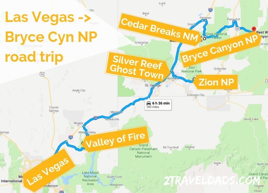 Vegas to Bryce Road Trip Map