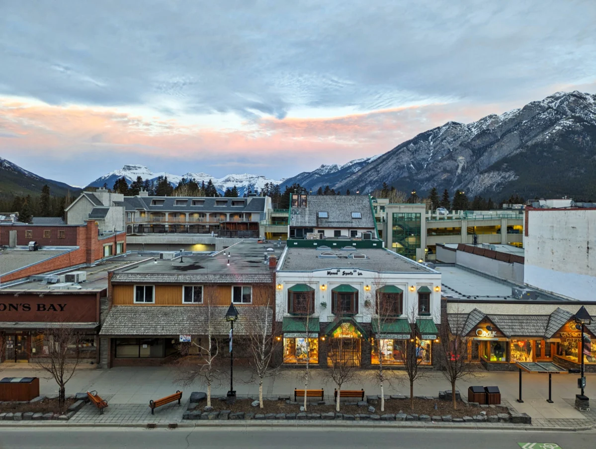 View of Canadian Rockies from Mount Royal Hotel downtown Banff Alberta 1