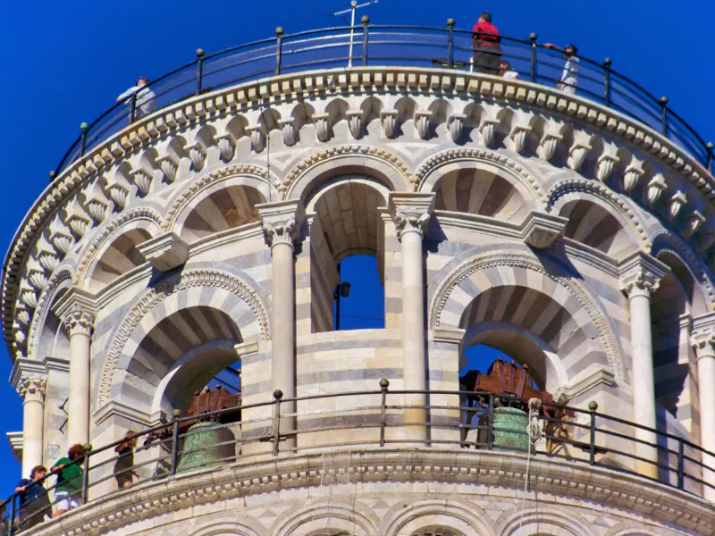 Visitors at the top of Leaning Tower of Pisa Italy 1