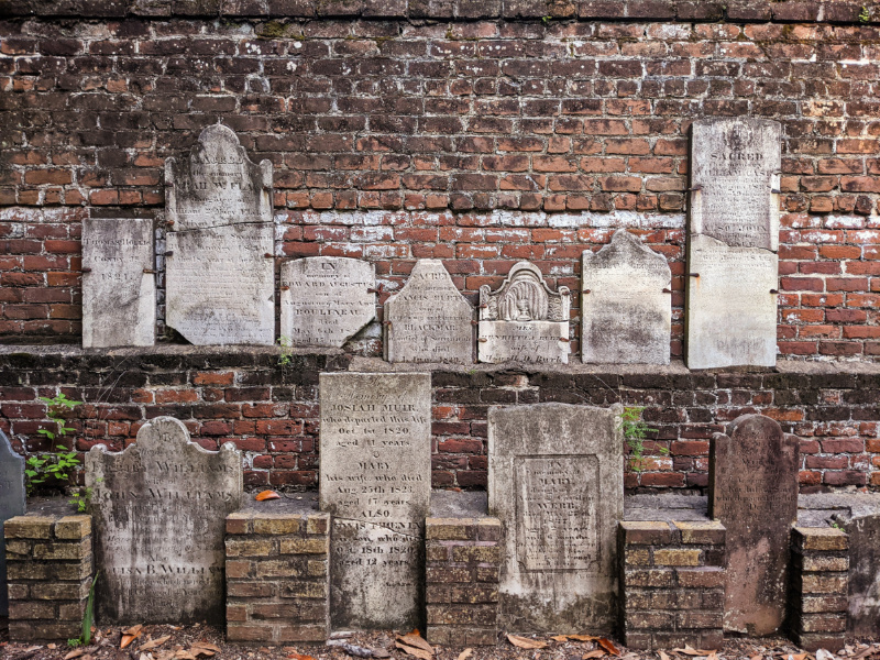 Wall of Gravestones at City Cemetery Savannah Georgia 1