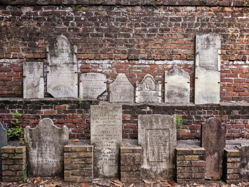 Wall of Gravestones at City Cemetery Savannah Georgia 1